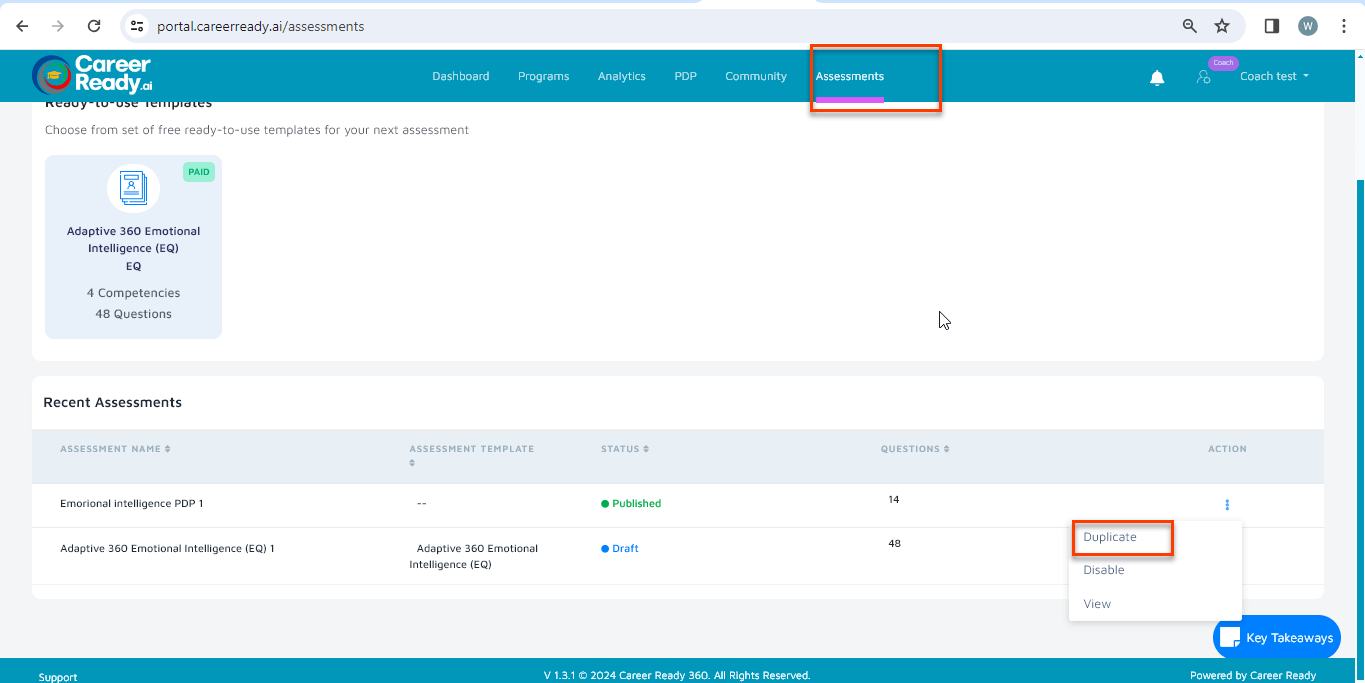 how to duplicate assessment